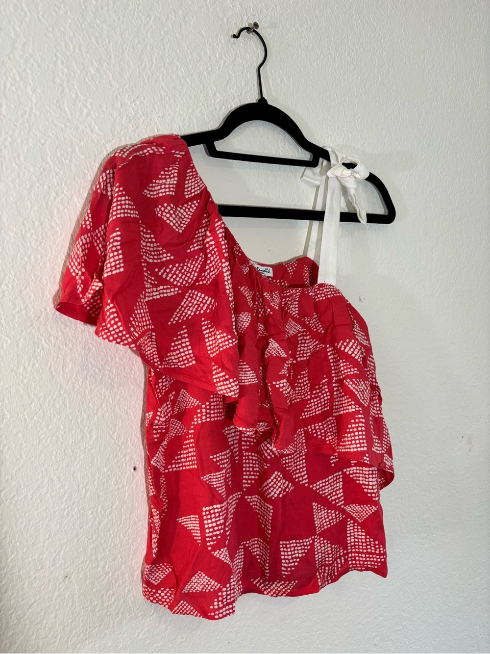 NWT Splendid Red Coral White Geometric One Shoulder Ruffle Top XS Extra Small - Picture 5 of 13